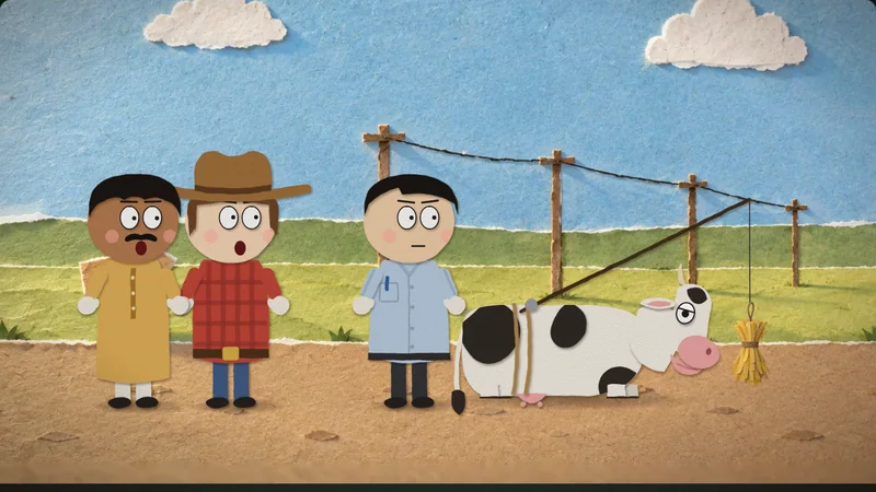Episode 3: the cow gives up and lies flat in the road.