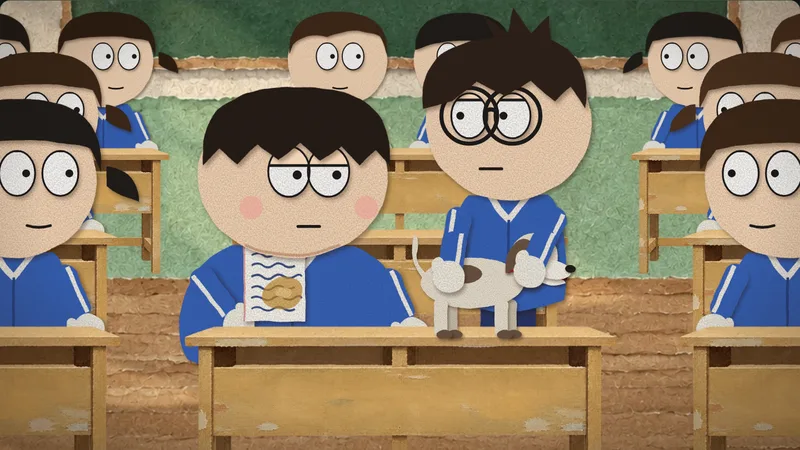 Episode 4: Exhibit A, the dog, on the desk in class.