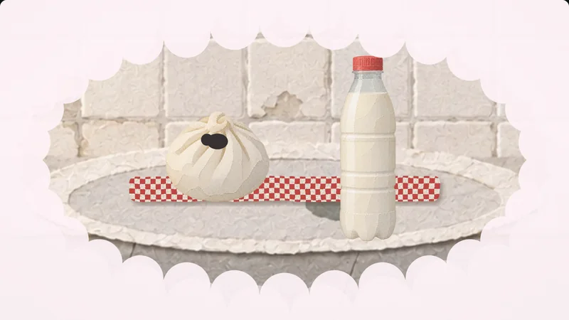 A daydream: a bun and soy milk laid out on a squat toilet.