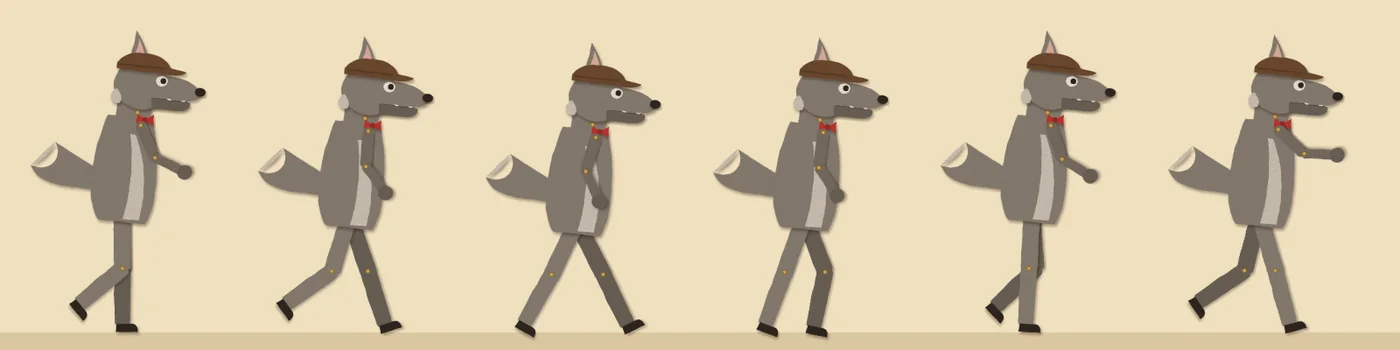 Six frames of the wolf's walk.
