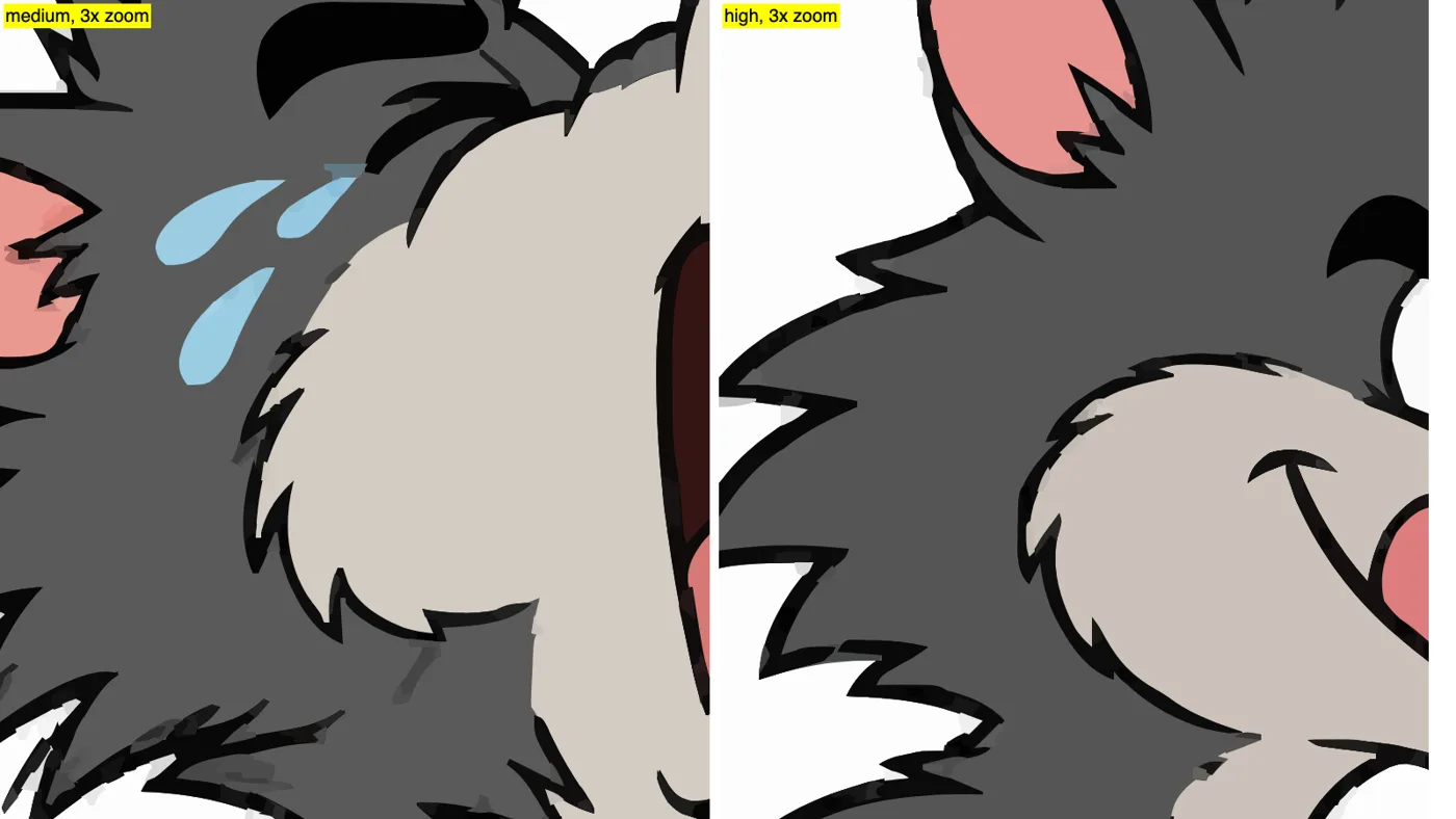 Medium and high quality side by side, zoomed in.