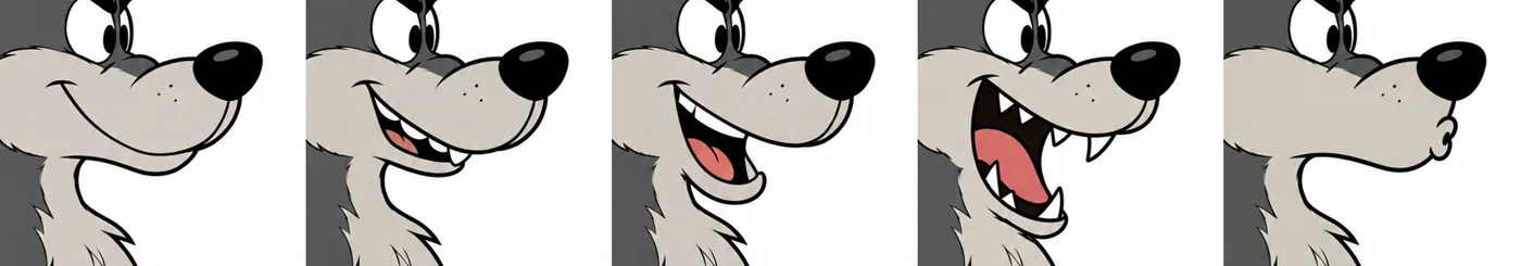 The wolf's mouth: closed, and four open shapes.
