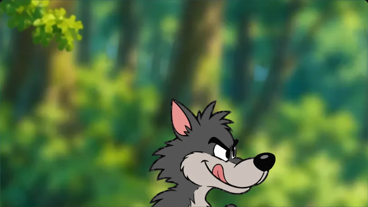 The wolf licks his lips.