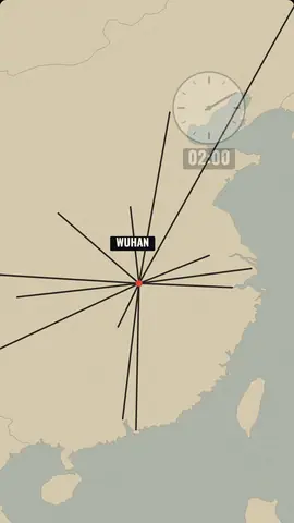 An upright short: a map of Wuhan with a clock at 02:00
