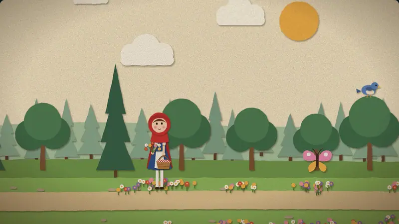 Little Red Riding Hood, a paper cut-out film in a meadow